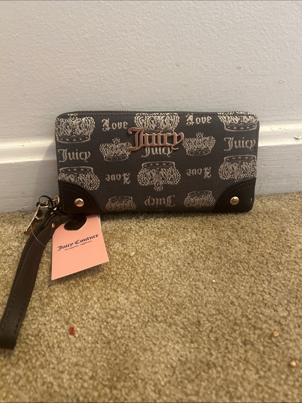 Juicy Couture Brown Logo Zip-Around Wristlet